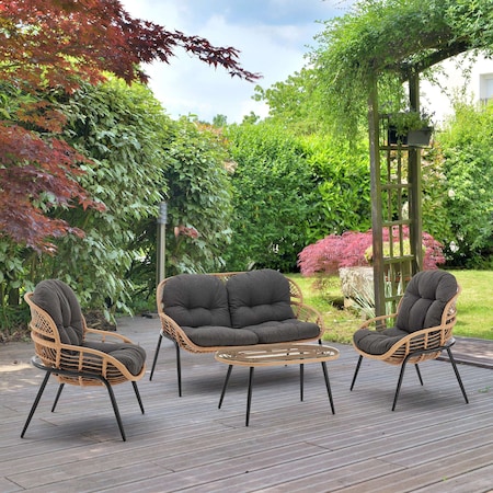 Manhattan Comfort Pine 4-Piece Patio Conversation Set in Grey OD-CV022-GY